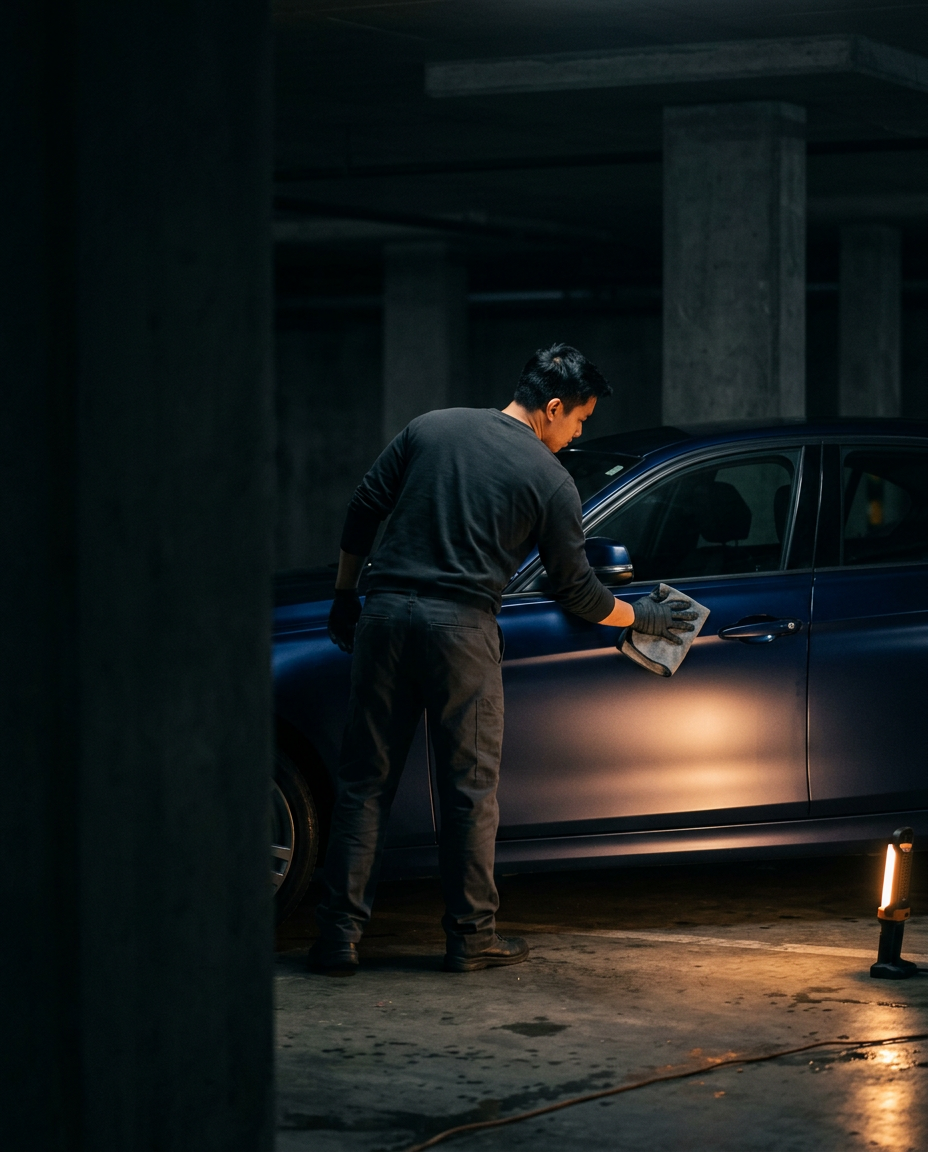 Xavier detailing a car